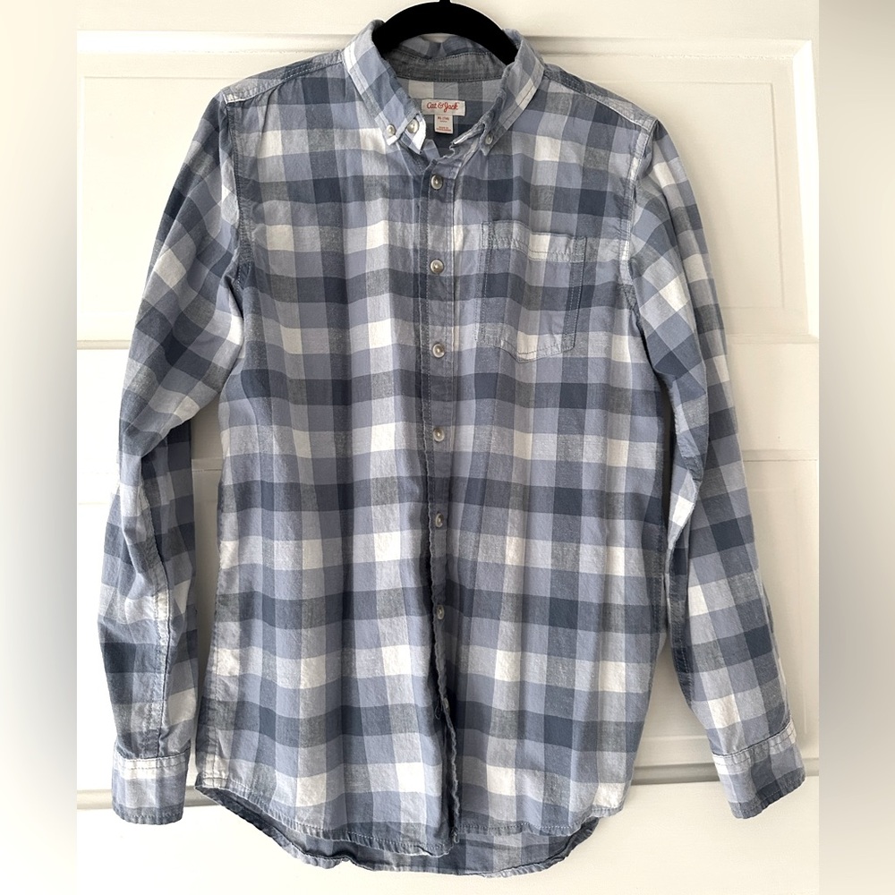Cat & Jack boys blue plaid button down shirt